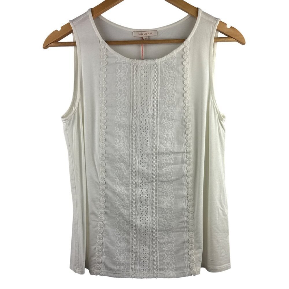 Skies Are Blue White Lace Front Knit Top SP